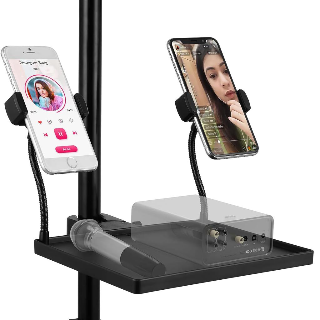 Microphone Stand Tray Mic Stand Tray With Phone Holder Adjustable Clamp On Stand For Singing Podcast Recording Streaming Stage