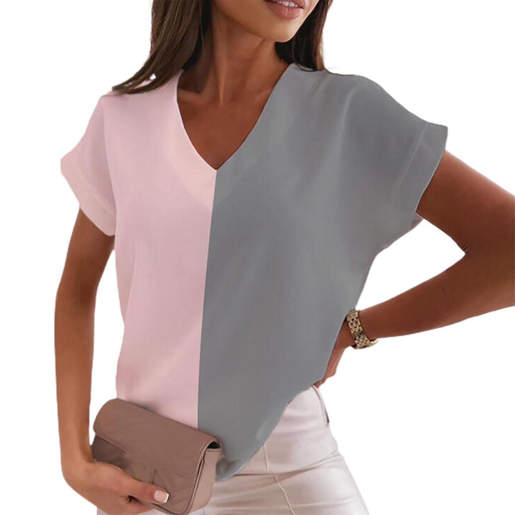 Свободная женская футболка с v-образным вырезом и коротким рукавом, летняя блузка с принтом в полоску, уличная одежда