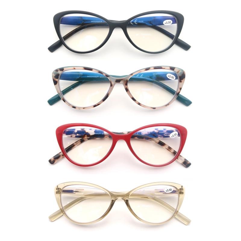 Набор из 4 очков для чтения для мужчин и женщин, круглые/квадратные/кошачий глаз, пружинные петли, ультралегкие очки для чтения, пресбиопия с диоптриями