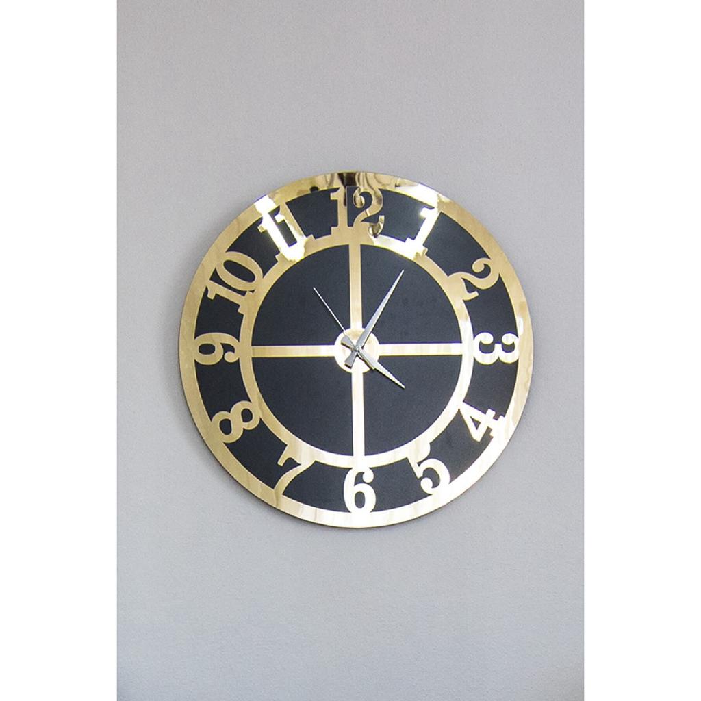 Маленькие декоративные настенные часы 40x40 см круглые двухслойные золотые оргстекло на МДФ с турецкими цифрами