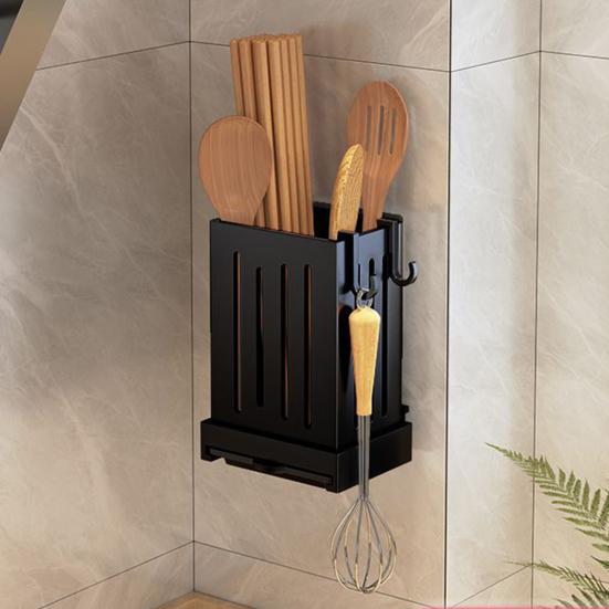 Практичный полый дизайн, компактная многоразовая настенная полка для хранения ложек, вилок, кухонные принадлежности, контейнер для хранения палочек для еды