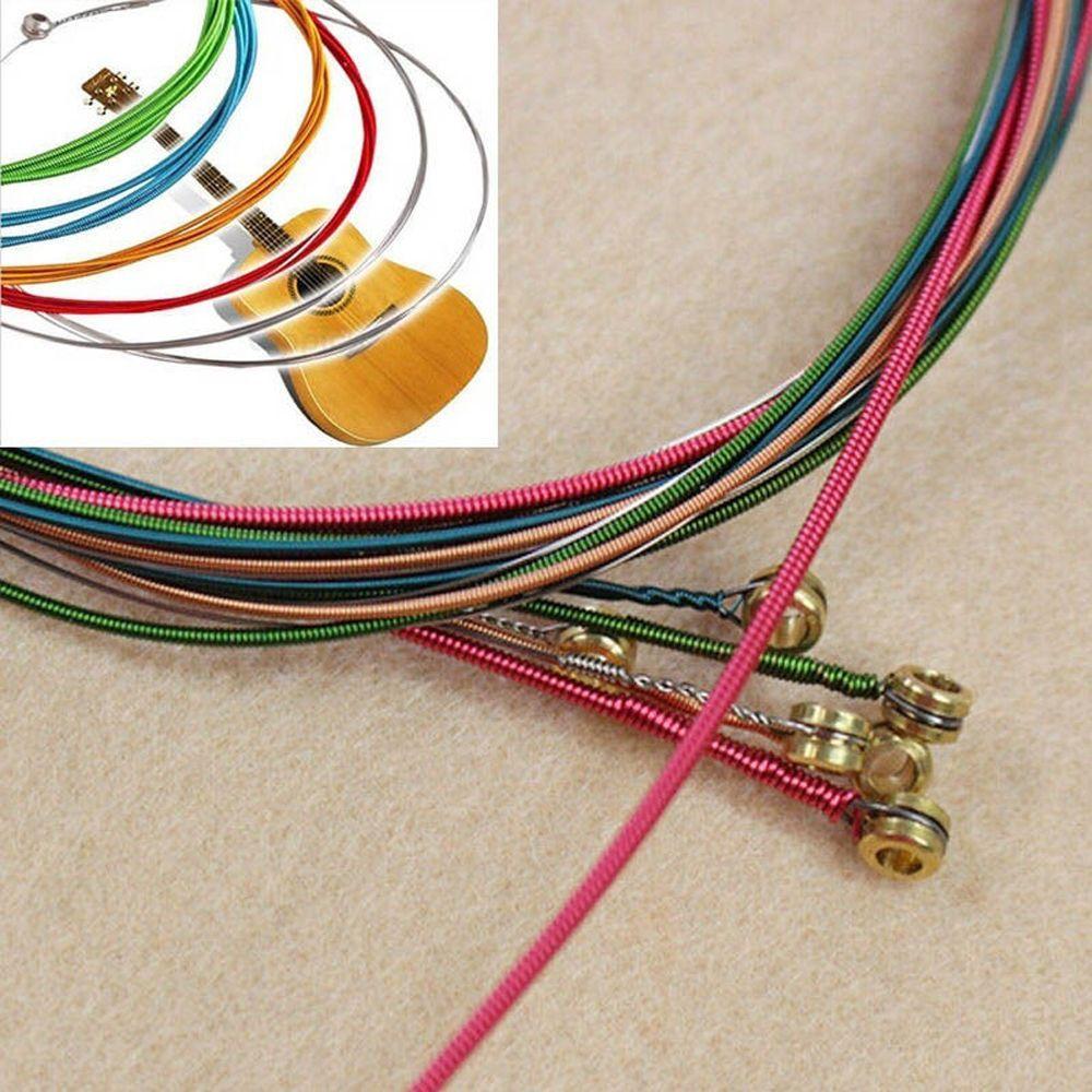 Горячие Высококачественные 1М Струны для Акустической Гитары Струны для Гитары Радужные Разноцветные Один Набор 6 шт.