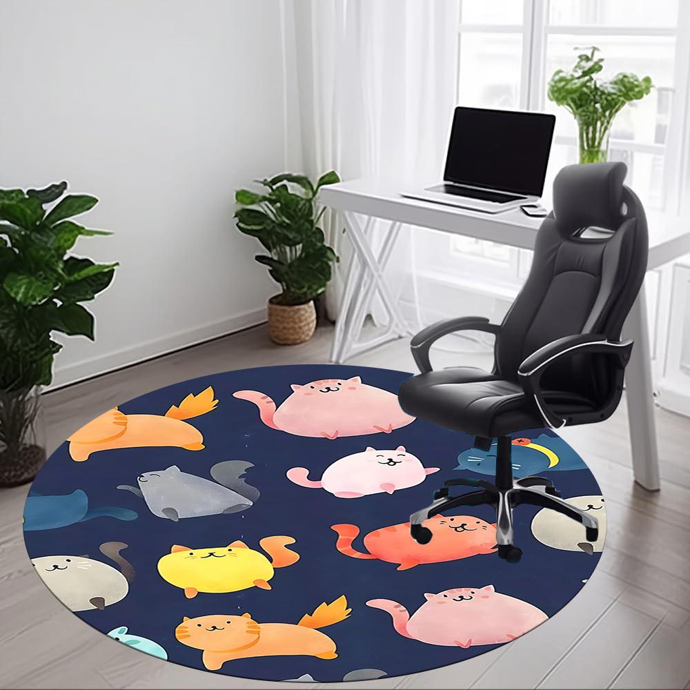 1pc Cats Pattern Office Round Area Rug, Under Office Chairs Bedroom Living Room Home Decor, Room Deco