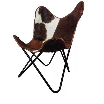 Винтажное кресло-бабочка из коричневой и белой коровьей кожи, кресло для отдыха, кресло-акцент Relax