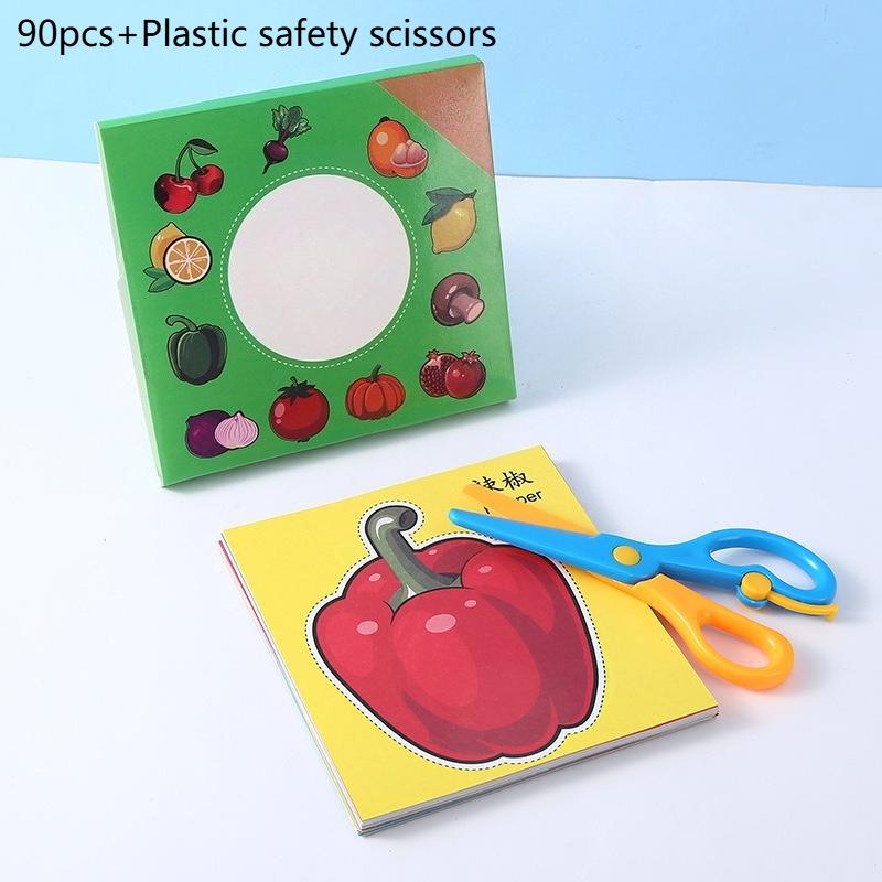 Безопасные ножницы для малышей, детей - Пластиковые, двухцветные тренировочные ножницы для дошкольников, для резки бумаги(90 шт.) Набор для принадлежностей для бумажного творчества