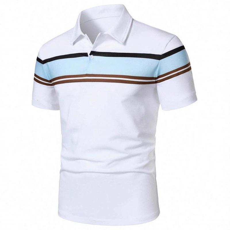 Мужская футболка-поло с коротким рукавом и отложным воротником в стиле колор-блок - Новая европейская и американская мода