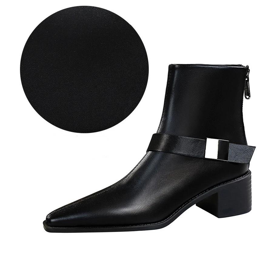 Bigtree Spring Pointed Toe Square High Heels Women Ankle Boots Design Style Fold Belt Buckle Short Booties Shoes Platform Boots