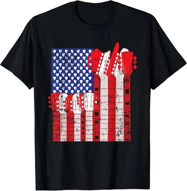 American Flag Design Guitar Patriotic Funny Gift T-Shirt Size L & XL T-Shirt