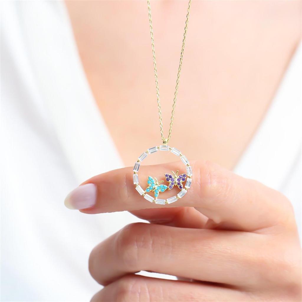 Colorful Butterfly Season Gold Color Silver Necklace