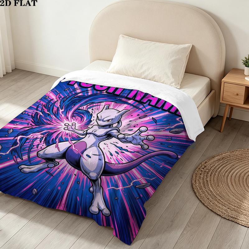 Custom Name,Mewtwo Printed Flannel Blanket, soft throw for bedroom sofa, washable, Christmas present, great gift.
