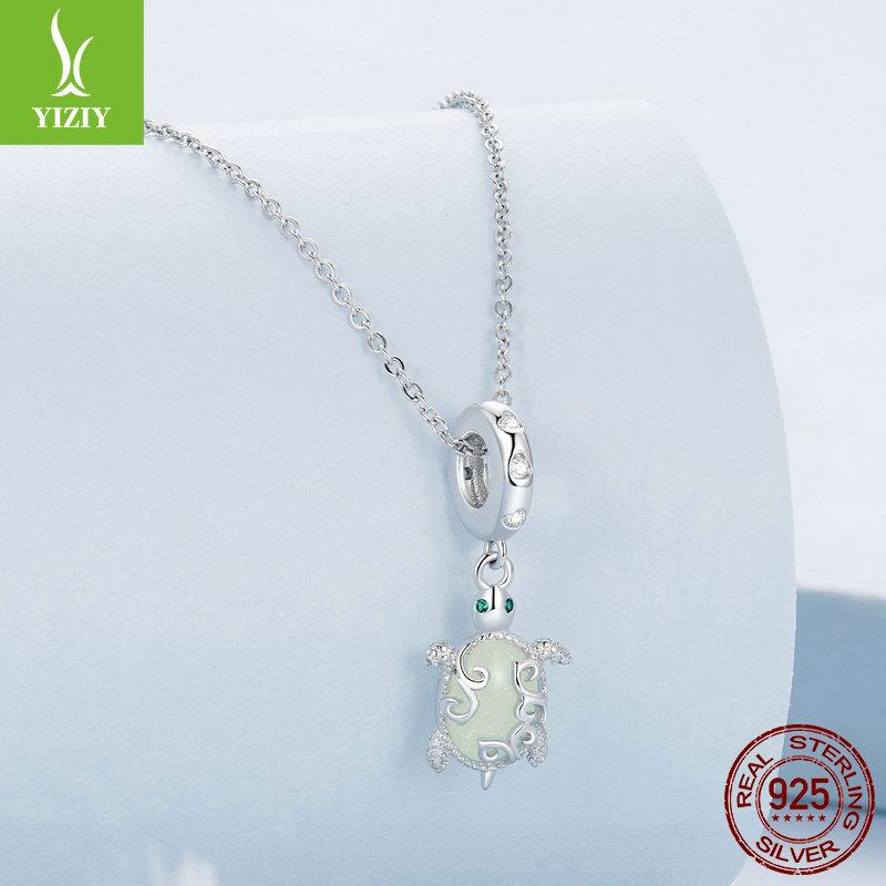 Luminous Stone Turtle Diy Pendant Accessories, Mysterious Retro Pattern S925 Sterling Silver Beads
