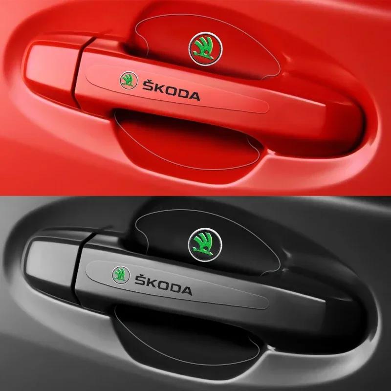 2025 New 4/8PCS For Skoda Octavia Fabia Superb Karoq Car Door Handle Sticker Racing Sport Protection Decals Door Bowl Film Acces