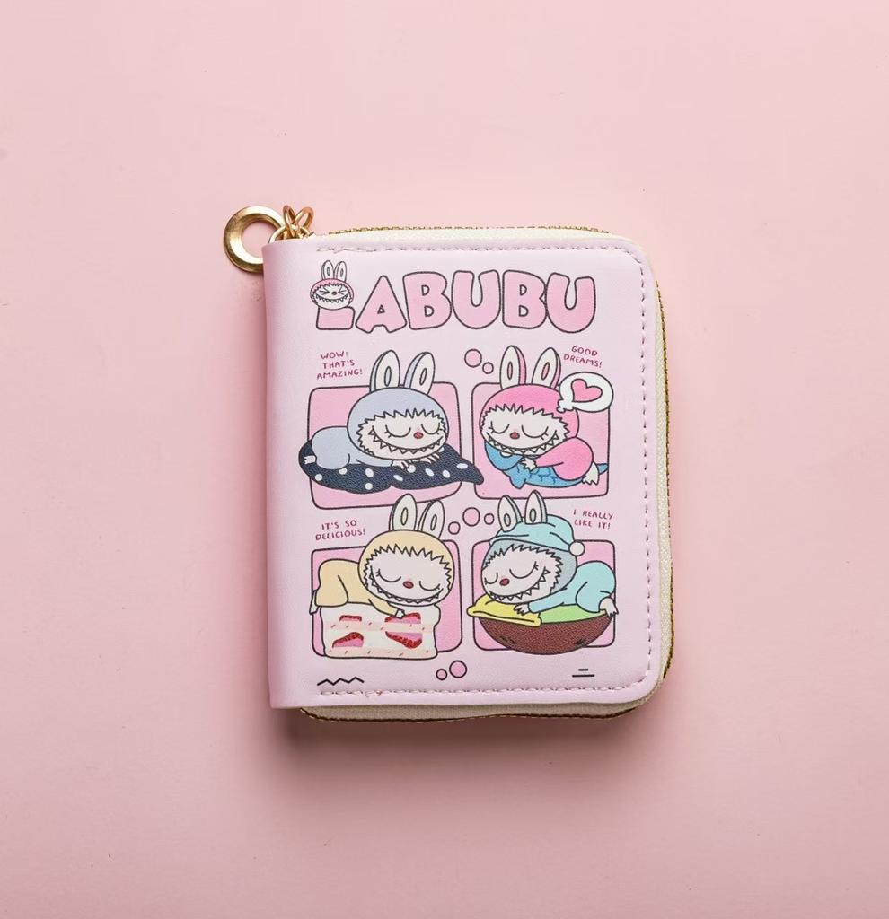 Labubu Small Wallet Girly Short Cute Folding Card Holder Student Small ID Wallet Coin Purse