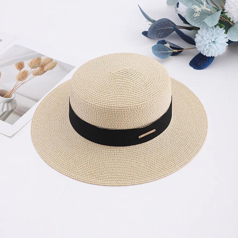Korean Style Women Summer Straw Hat Wide Brim Uv Protection Elegant French Fedora Beach Sun Hat Adjustable For Travel