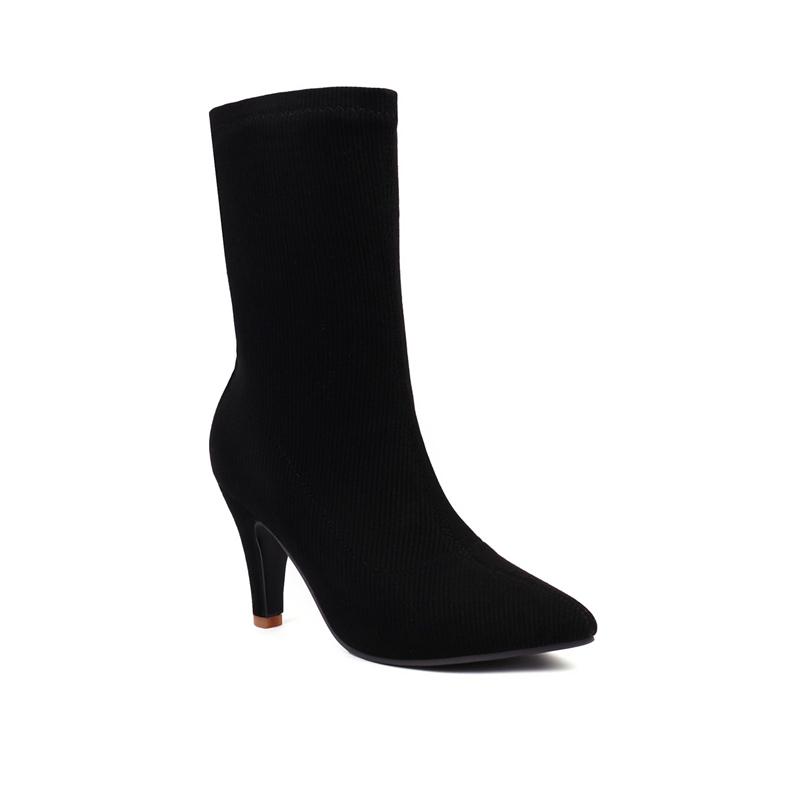 FOREADA Женские ботильоны с острым носком, на массивном высоком каблуке, эластичные короткие ботинки, женская модная обувь, осень-зима, фиолетовый, оранжевый, 46