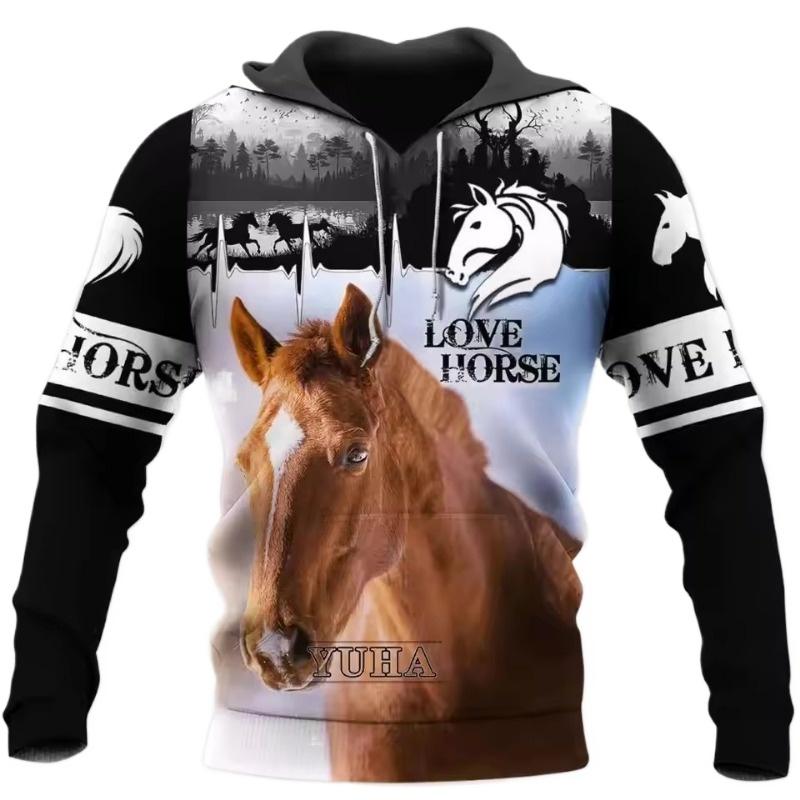Худи с изображением животных в стиле арт-арт с 3D-принтом в виде красивой лошади в стиле Харадзюку, уличная мужская толстовка с капюшоном на осень, унисекс, повседневная куртка, спортивные костюмы