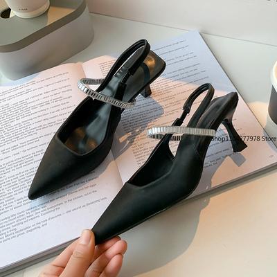 Мода 2025 Женская Модная Обувь Высокий Каблук Острый Носок Открытая Пятка Вакантные Шерстяные Туфли Водой Украшенные Шлепанцы Резиновая Подошва Туфли-Лодочки