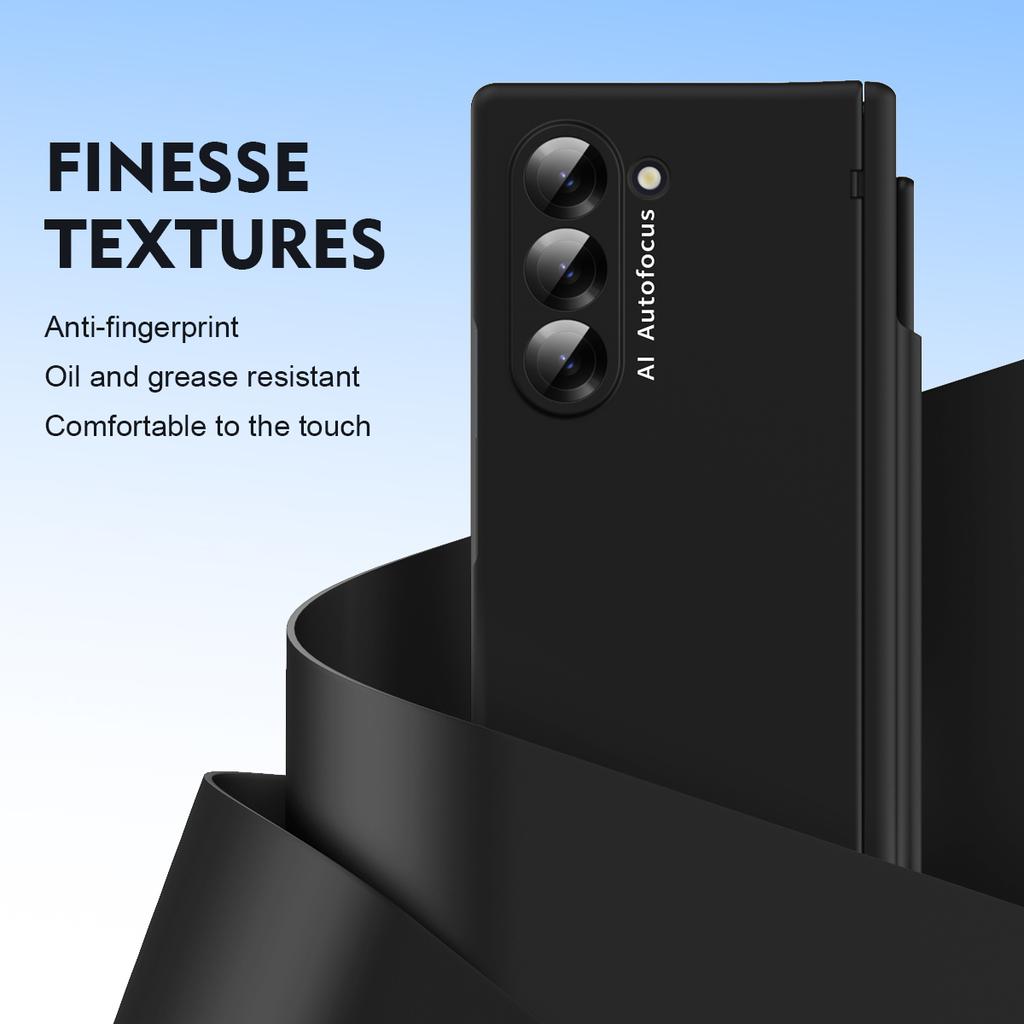 Matte Folding Case for Samsung Galaxy Z Fold 6 5 4 3 Case Skin Friendly Hinge Optional Pen Slot with Tempered Film Shockproof Cover