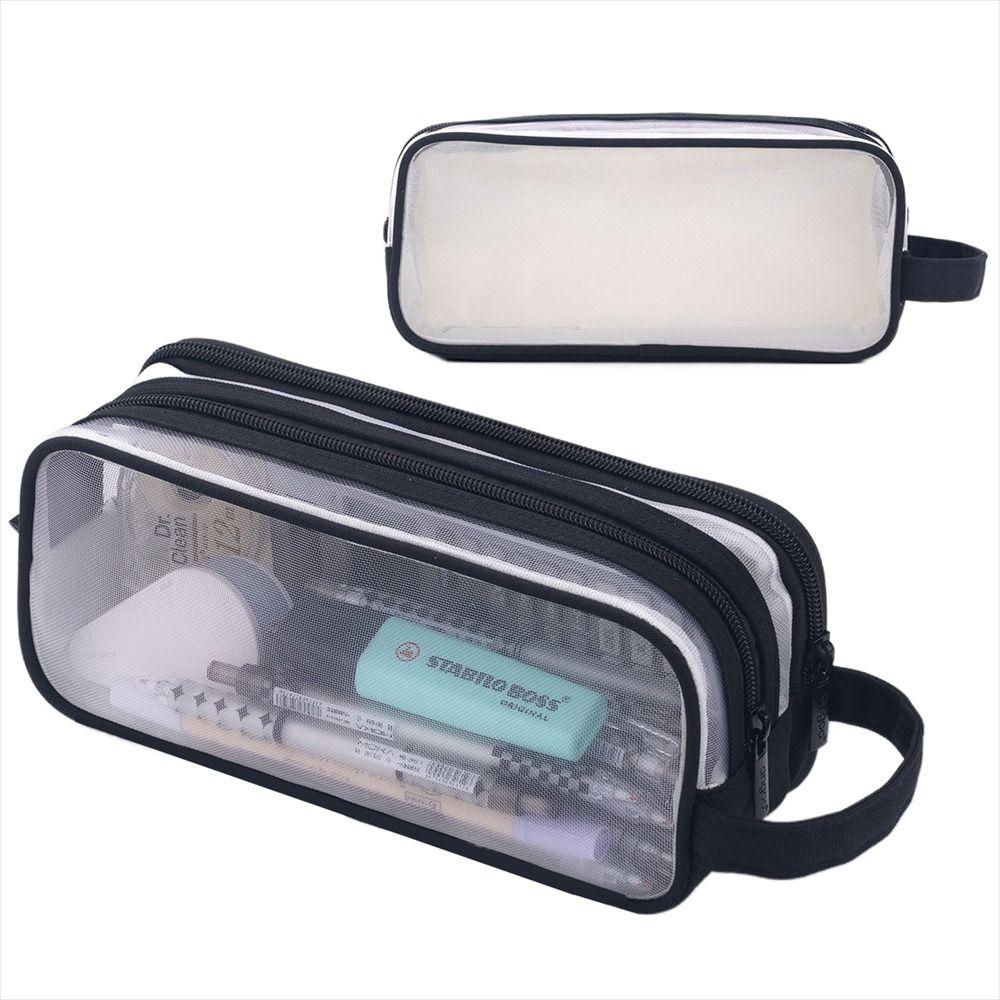 Большой сетчатый пенал с двумя отделениями, сумка для маркеров, органайзер для канцелярских принадлежностей, прозрачная многоцветная сумка для карандашей, косметичка