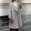 Женская мода шерстяная смесь теплое длинное пальто осень-зима свободный карман двубортный пиджак элегантное пальто с лацканами