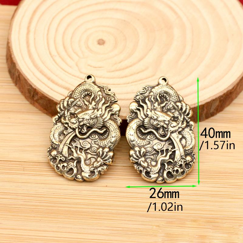 Vintage Brass Beast Dragon Lucky Rope Keychain Pendant Chinese Zodiac Dragon Animals Car Key Chain Bag Feng Shui Hanging Gift