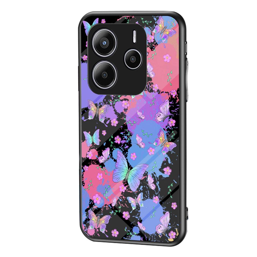 For Xiaomi Redmi Note 14 5G Case Butterfly Pattern TPU+Tempered Glass Protective Phone Cover