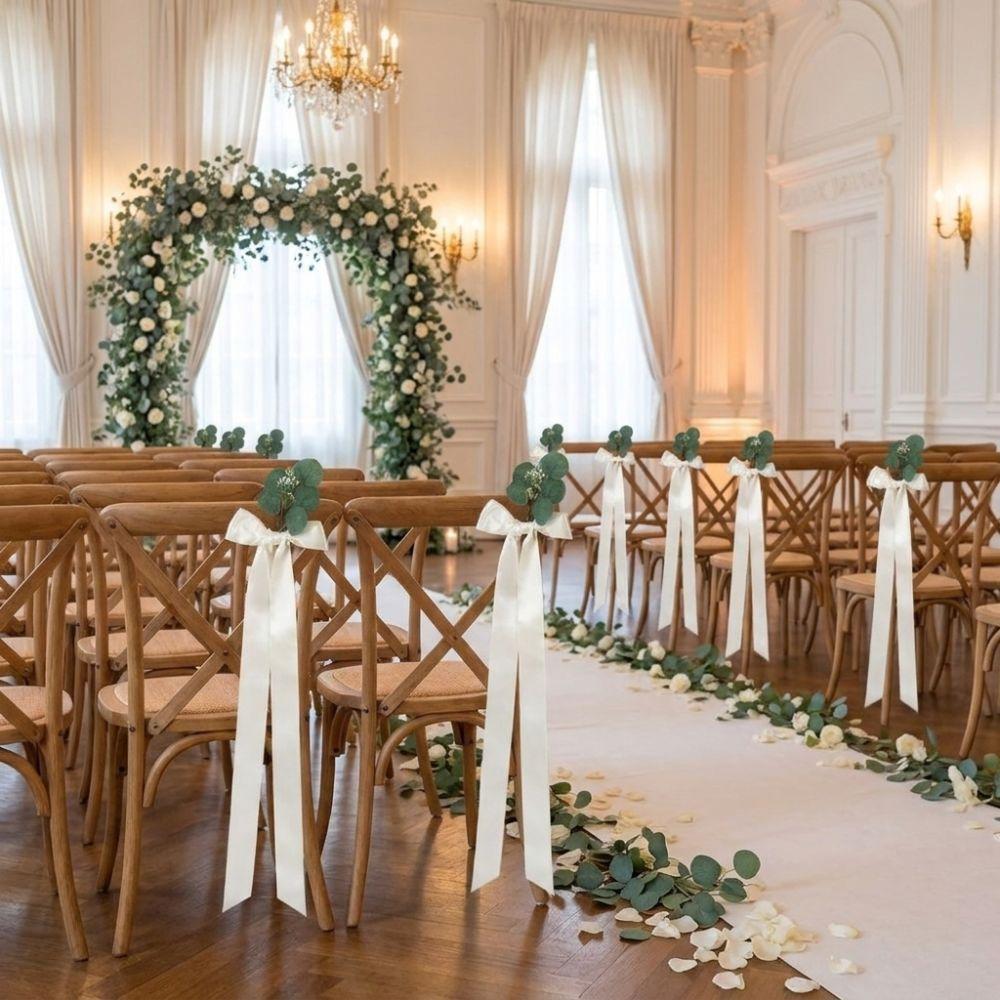 1/4 Sets Long Tails Artificial Eucalyptus Chair Sashes Chair Decorative Strap Bows Restaurant