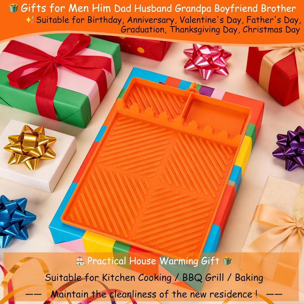 Silicone Grill Mat for Blackstone Griddles & Kitchen Countertop - Heat Resistant (450°F), Non-Slip Tool Organizer & Grease Catcher, BBQ Gifts for Men