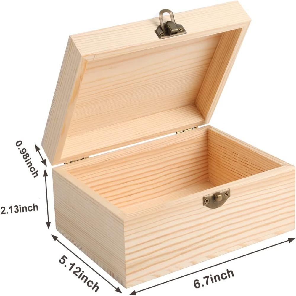 Unfinished Wood Box Wooden Box  Wood Box with Lid Wooden Chest Storage Box  Jewelry Box Craft