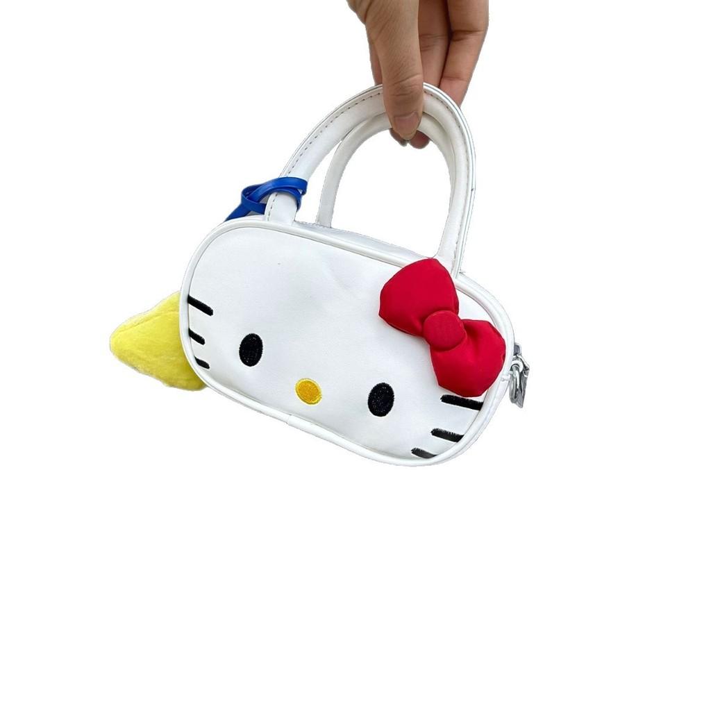 Hello Kitty Bowling Bag For Girls With Embroidered Butterfly Knot Clutch For Daily Use