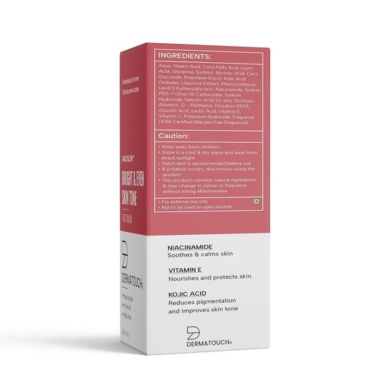 DERMATOUCH Bright & Even Tone Face Wash с ниацинамидом, витамином Е и койевой кислотой | Ежедневное мягкое средство для умывания лица от загара, пигментации, неровного тона - 30 г