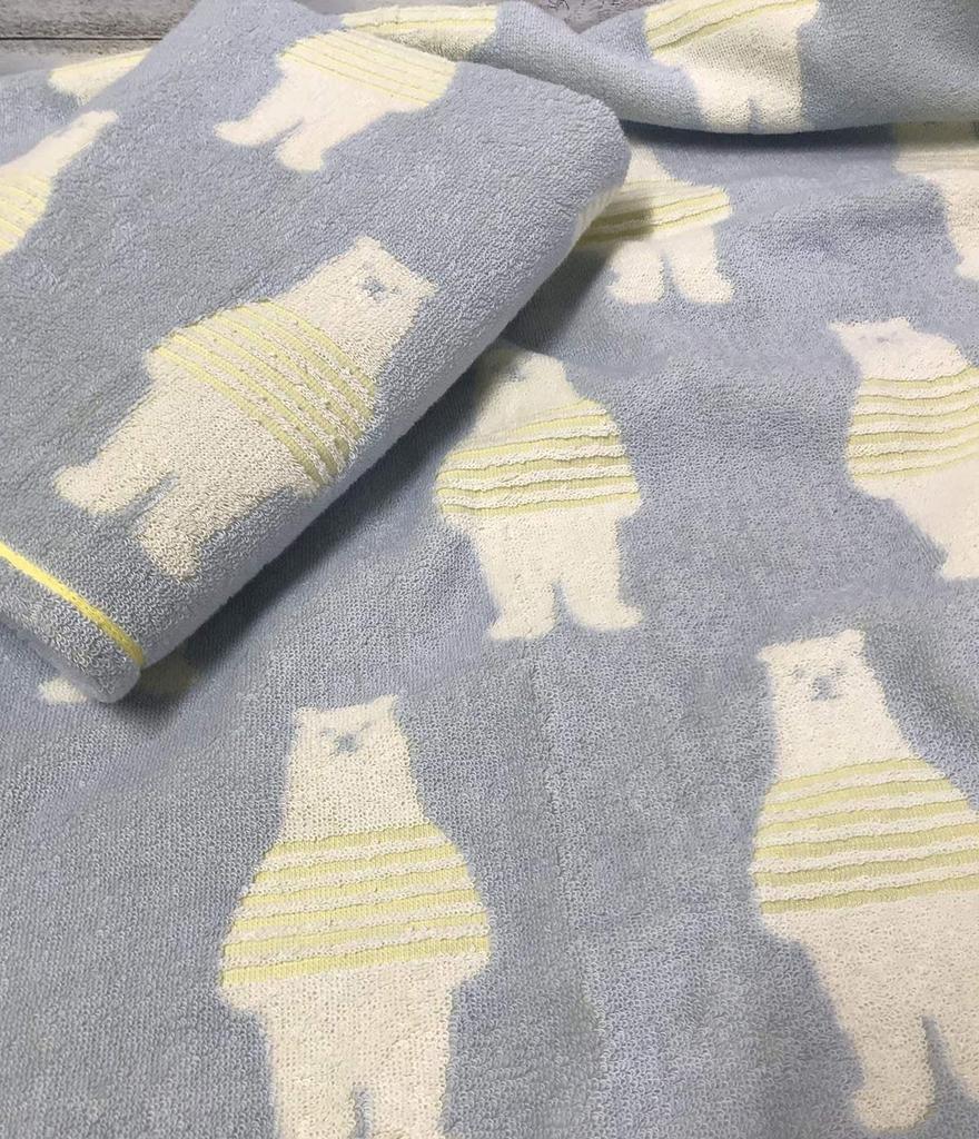 Imabari Towel Bath Towel Cotton Set Border Bear Pattern 60x120cm 3-Piece (3-Color Set)