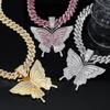 Full Diamond Butterfly Pendant Cuban Chain, Hip Hop Style European and American Fashion Unisex Jewelry Accessories