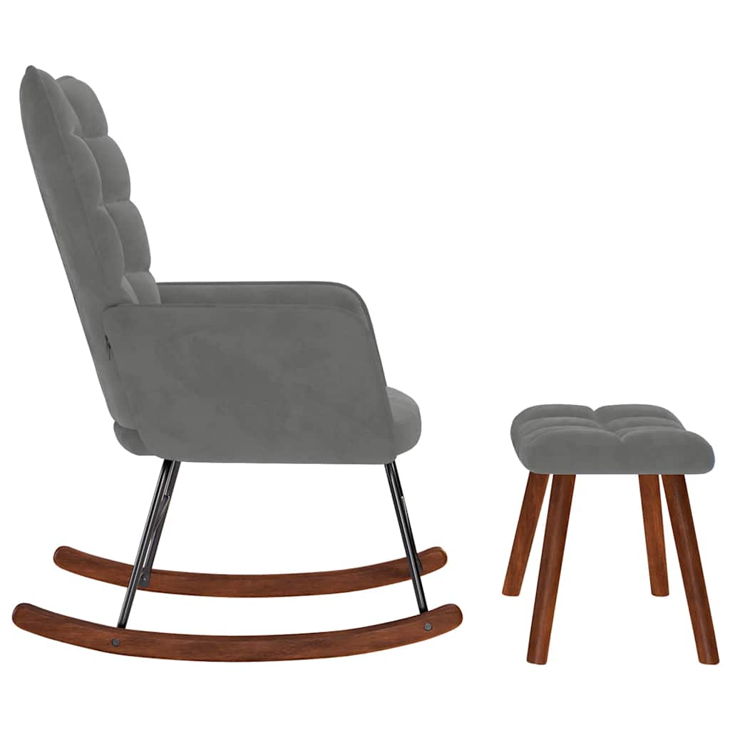 Rocking Chair with Footstool Dark Grey Velvet