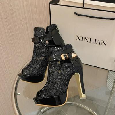 Мода Классические Женские Туфли-Лодочки на Высоком Каблуке Сексуальные Ажурные Женские Туфли на Высоком Каблуке Сетчатые Телесные Ботильоны Каблуки-Шпильки Толстая Подошва Женская Обувь Zapatos Mujer