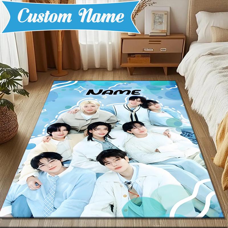 Custom Name K-pop Idol Collage Rug for Living Room, Game Rooms, Office, Bedroom, Floor Mat Playful Design, fan gifts Christmas decor