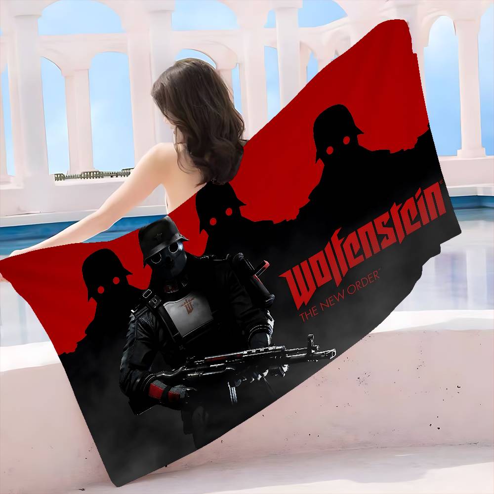 Wolfenstein Микрофибра Печатное Пляжное Полотенце Альпинизм Йога Пляж Плавание Бег Впитывающее Мягкое Полотенце