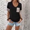 Women's Summer New Casual Black and White Contrast Sequin Short Sleeved Top
