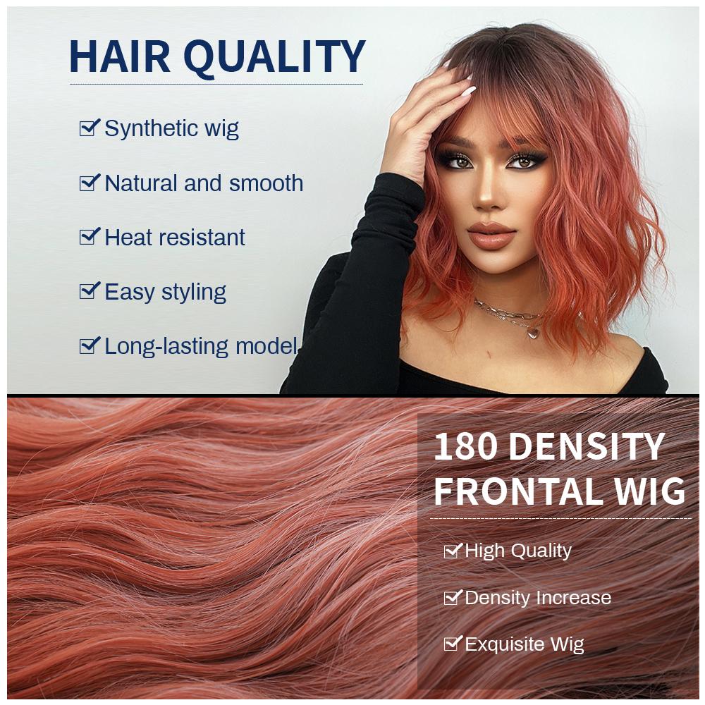 Короткий Боб, розовый синтетический парик с омбре для женщин с челкой, объемная волна, синтетические волосы для косплея, Лолита, термостойкие натуральные волосы