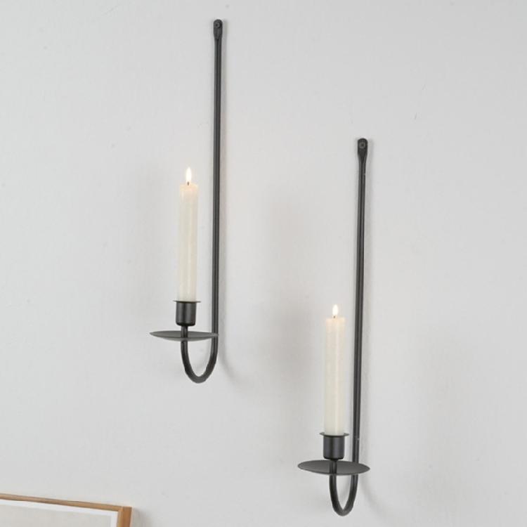 Black Metal Candle Sconces Set of 2 Wall Mounted Pillars Candle Holders Hanging Candlesticks Home Living Room Decors