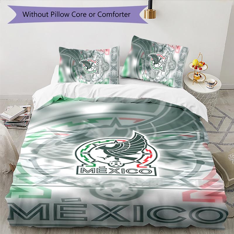 México Football 3pcs Bedding Set Duvet Cover Closure Includes 1 Duvet Cover & 2 Pillowcases for All Seasons Bedroom Home Dorm Decor
