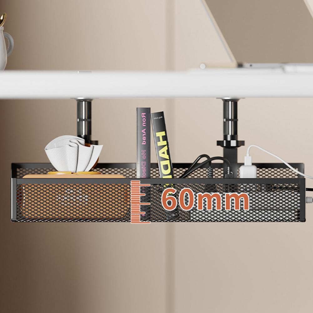 Under Desk Clamp Mounted Cord Organizer No Drill Wire Management Holder Mesh Cable Basket for Managing Cables Power Strips