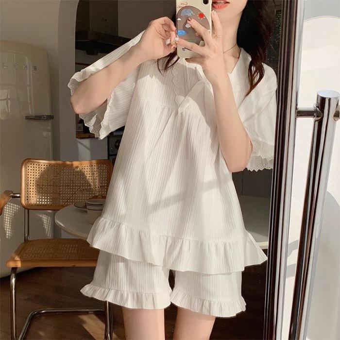 Pajamas Ladies Summer Loungewear Set Short Sleeved Cushion Korean Small Sweet Girlfriends Set