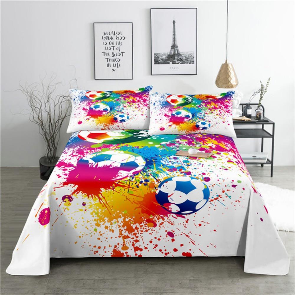 Комплект простыней для футбола Мультяшная цифровая печать Полиэстер Простыня и наволочка 2/3 шт. Постельное белье для мальчиков, подростков, детей
