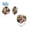 925 Sterling Silver Light Luxury Multi-colored Natural Tourmaline Ring Earrings Summer New Women Anniversary Party Wedding Gift