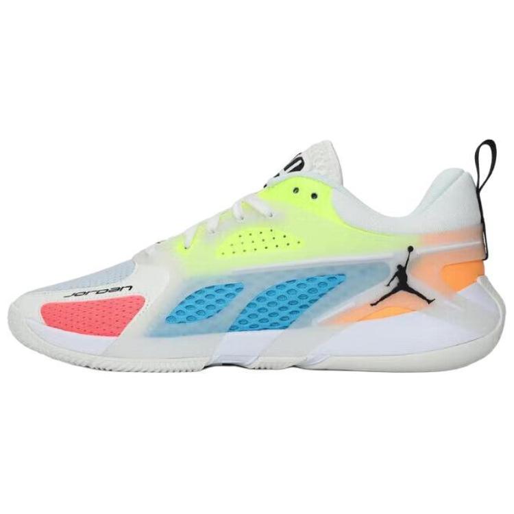 Jordan Heir Slip Resistant Abrasion Resistant Low top Basketball Shoes Men's White Yellow Blue FQ3859-100
