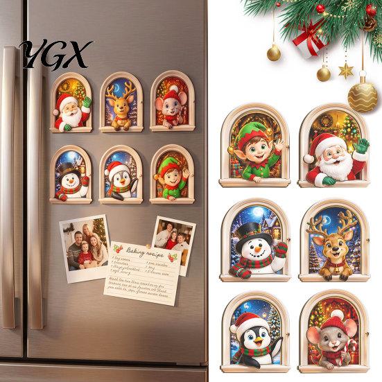 Christmas Gift for Home Arch Wooden Fridge Magnet Set, Holiday Window Frame Magnetic Decor Refrigerator Metal Surface, Festive Party