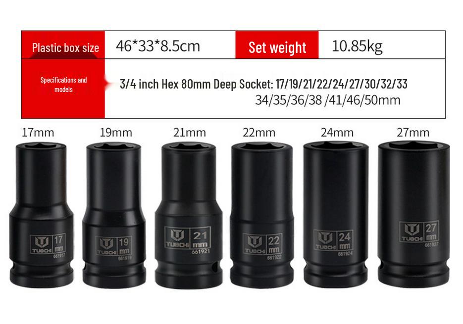 16-Piece 3/4" Drive Heavy-Duty Pneumatic Impact Socket Set (17-50mm)