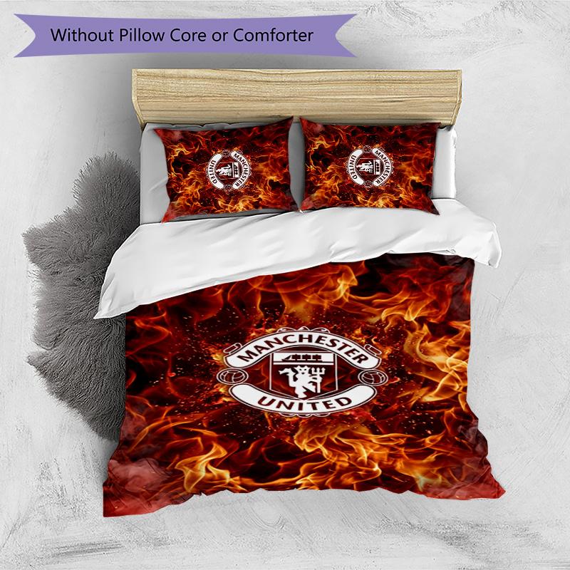 Manchester United FC Printed 3PCS Bedding Set Breathable Duvet Cover with Pillowcases Decorative Bed Linen for Bedroom Home
