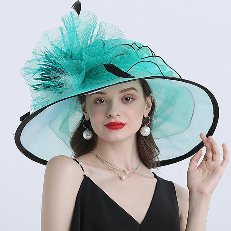 Spring and summer European and American retro personalized mesh visor women's new flower decorative adult hat beach big eaves hat